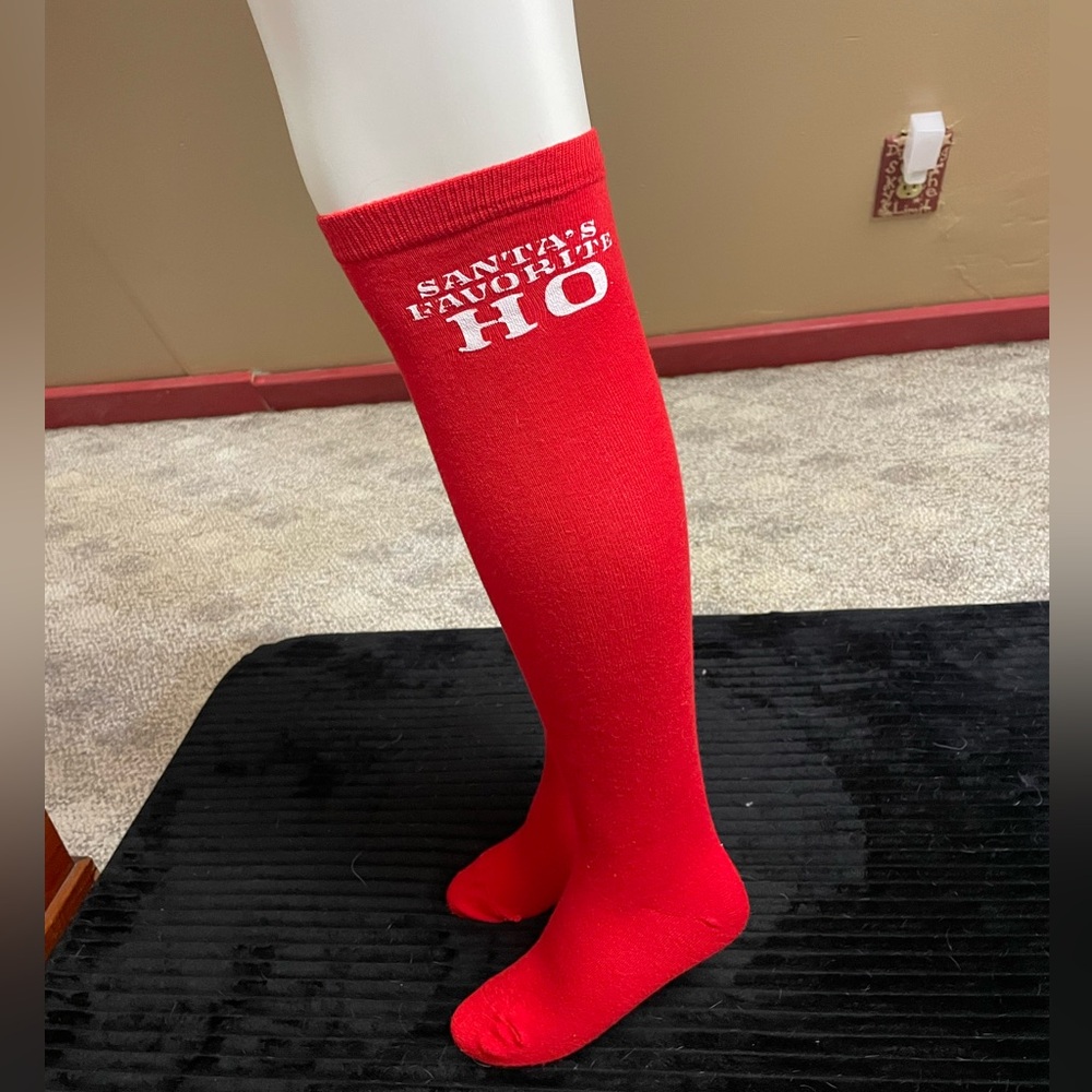 Rare Icing Santa’s Favorite Ho Christmas Holiday Knee High Socks Red White